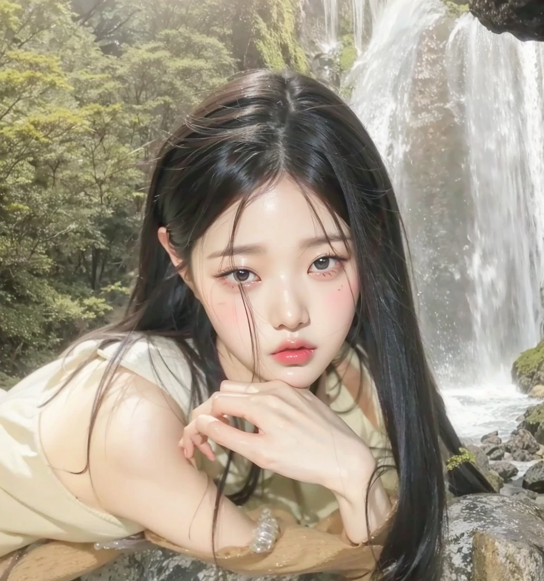 Wonyoung from IVE face, foto realista, ultra HD, 8k, big juicy lips