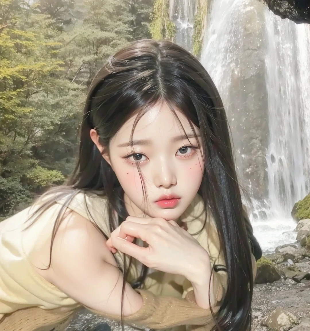 Wonyoung from IVE face, foto realista, ultra HD, 8k, big juicy lips 