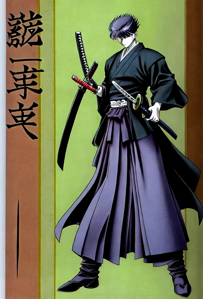 Jujutsu Kaisen style strong character with full body short hair and with a katana