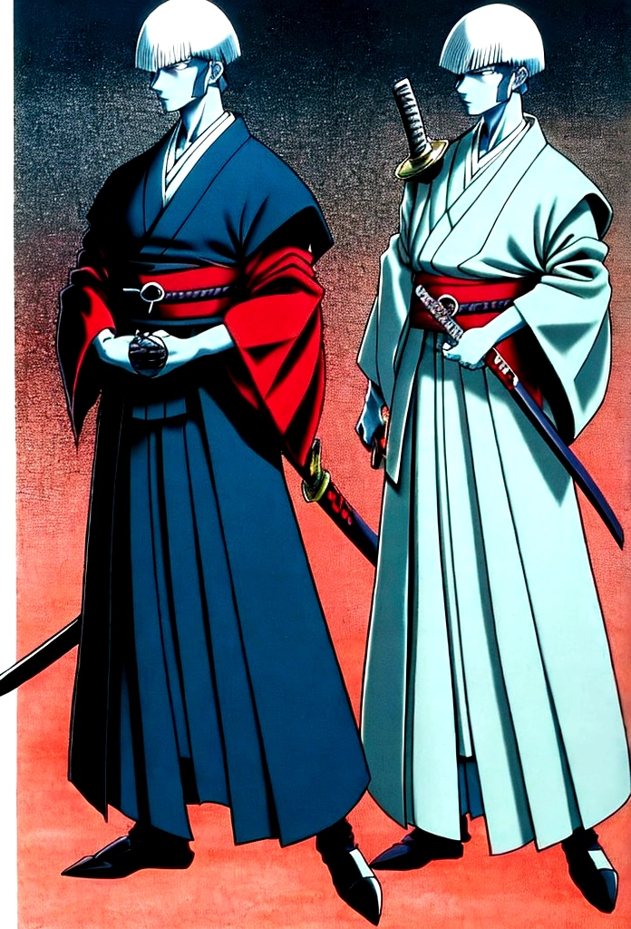 Jujutsu Kaisen style strong character with full body short hair and with a katana