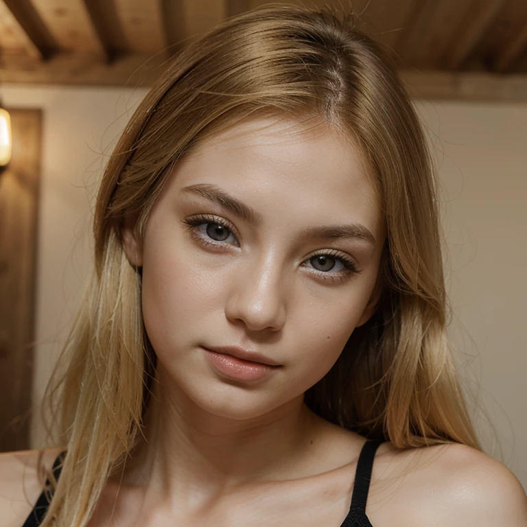 Blond hair, 18y/o girl, brown color-eyes, pale skin tone, beautiful face, just woke up