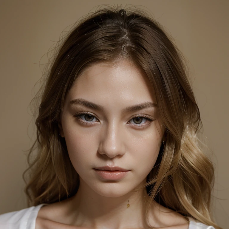 Pale skin mixed european and asian descent woman with blond hair with dark brown eyes