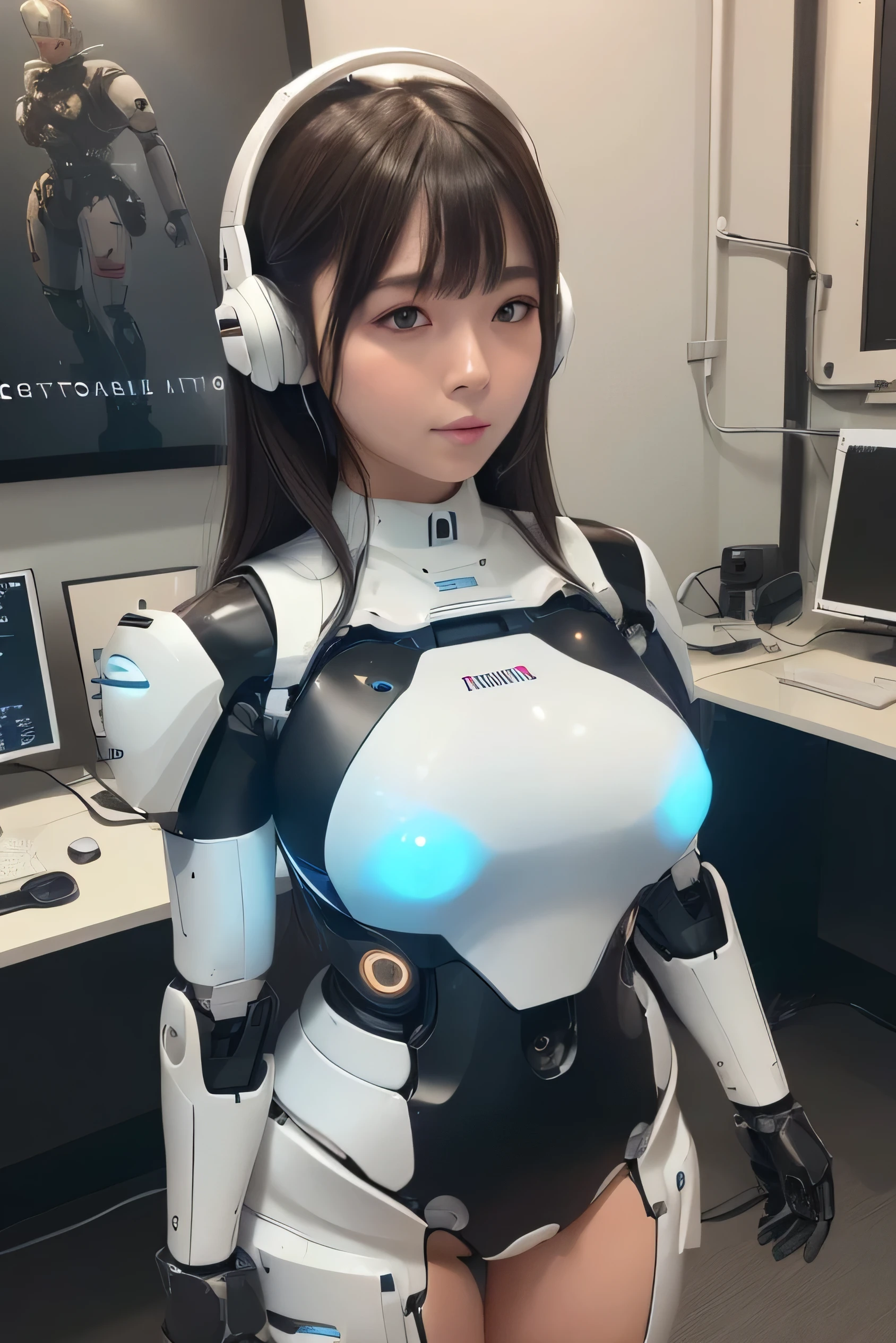 (Photorealistic:1.4), (Raw photo)masutepiece, Best Quality, Extremely detailed, (Photorealistic:1.4), (8K, 4K, Best Quality, hight resolution, 超A high resolution:1.1), 8K Portrait,1girl in, Japanese android girl,Plump , announcer,control panels,android,Droid,Mechanical Hand, ,Robot arms and legs, Black hair,Mechanical body,Blunt bangs,White Robotics Parts,perfect robot woman,Charging spot,Long Tube,A thick cable was connected to his neck.,ceramic body ,Mechanical body, mechanical ear covers,android,robot humanoid,a bit Chubby,pantiy,complete eyes,Perfect machine body,White robot body,The laboratory of the future,android factory,mechanical ear covers,White and light blue uniform,light blue accent costume,