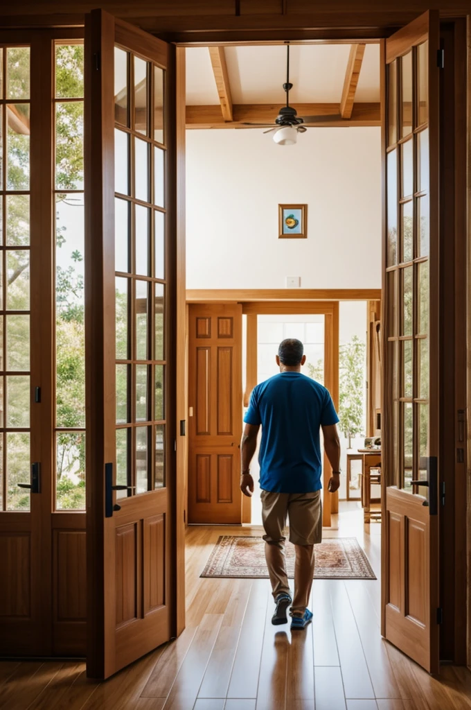 A dad walking inside his house