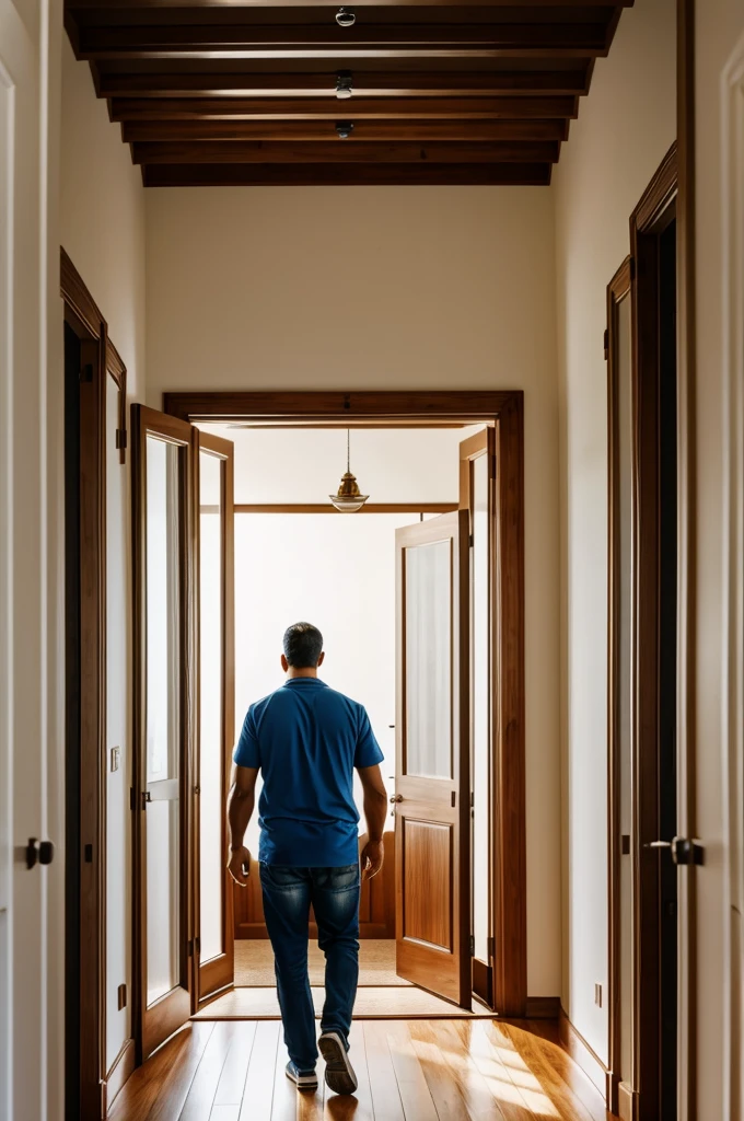 A dad walking inside his house