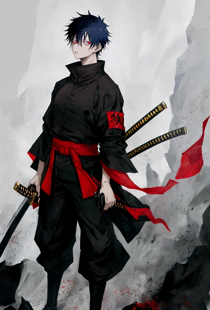 Jujutsu Kaisen style strong character with full body short hair and with a katana