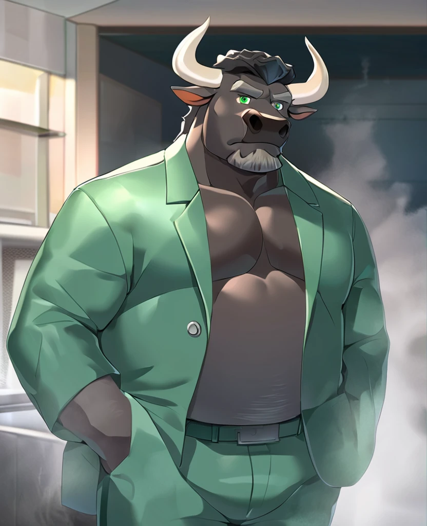 ((Huge heavy muscles, muscular hairy chest, hefty pecs ):1.2), juicy pecs, 6 pack abs, tall male young, slim waist, anthro moose, big moose antlers, thin beard, flirting, dynamic light, ((wearing a very tight button-up white shirt with a matte black vest, shirt is tearing apart):1.2), beautiful blue eyes, very hairy body, black super hairy chest, extremely hot and sexy, ((shy face, blushing cheeks):1.3), Daddy figure, hot daddy, by darkgem, by zixiong, by glitter trap boy, bartender, in a bar, ((offering a cocktail to the camera):1.3), bulge