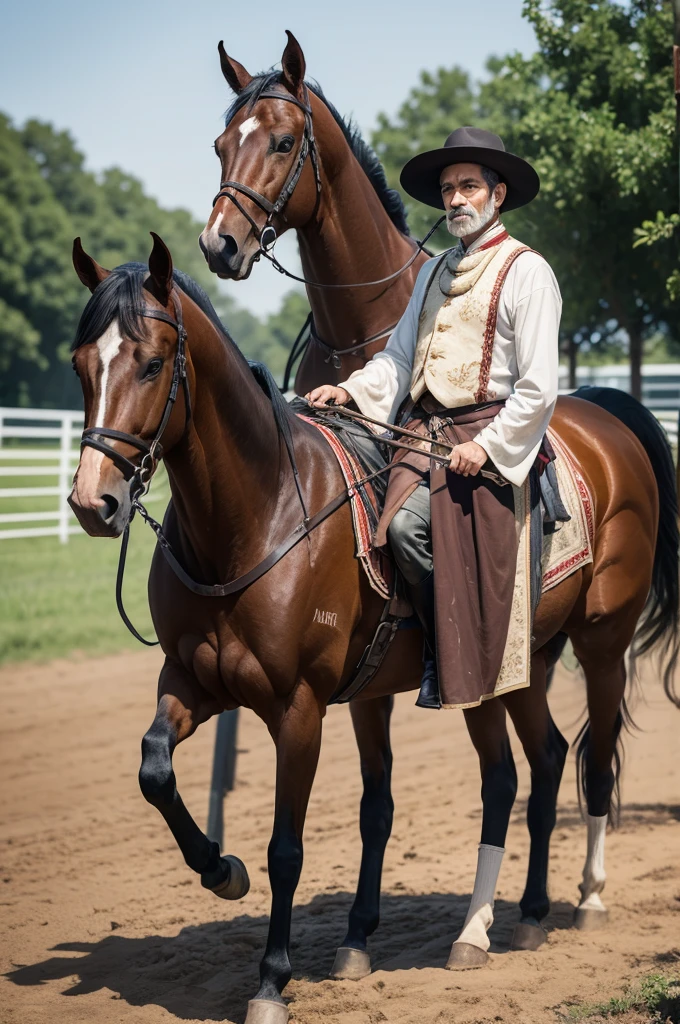 Man with several horses near him
