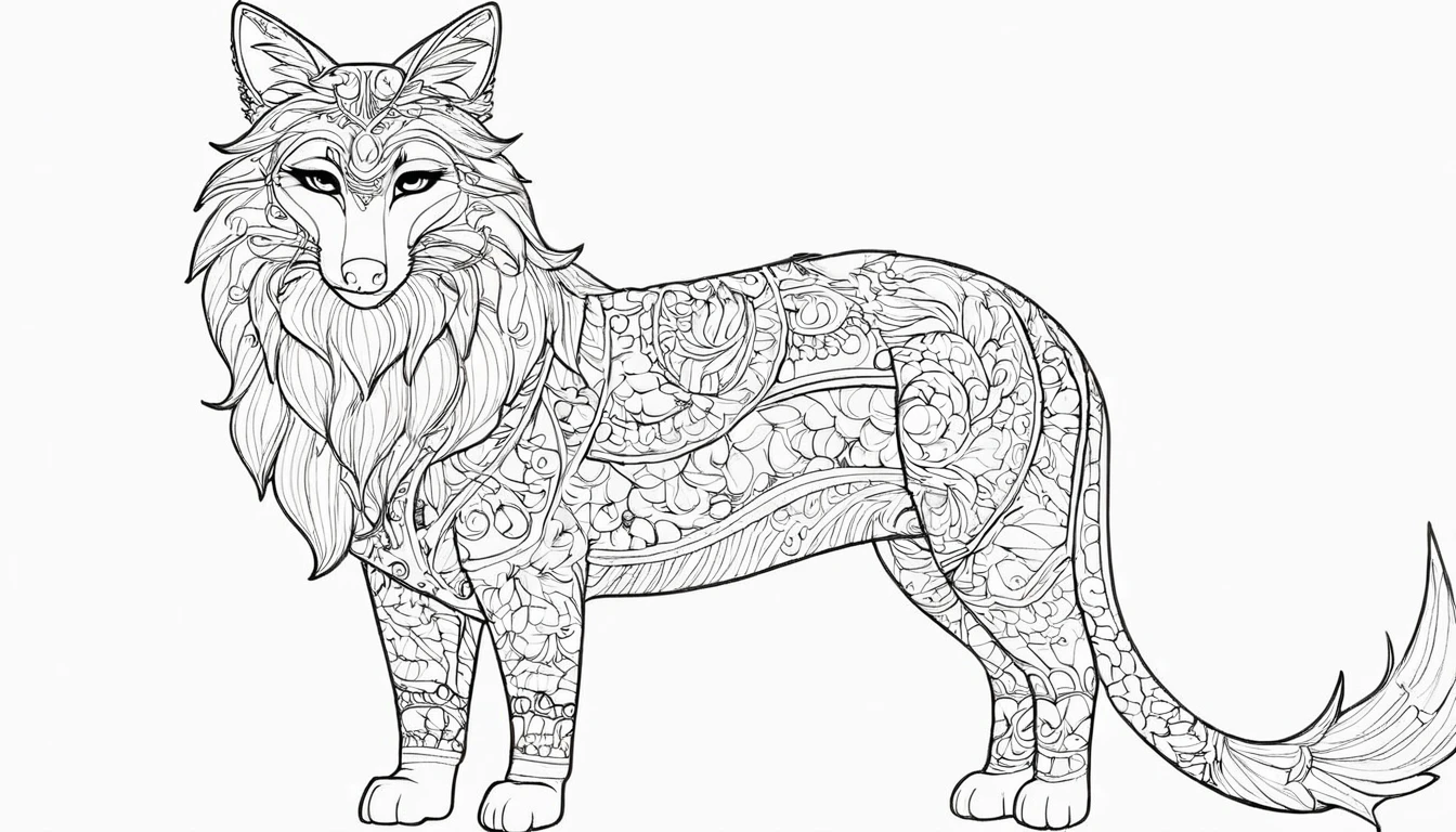 leave margin around the image, dejaar marjen de sangria in a coloring page with a random animal coloring in black and white, Coloring book outline, Detailed line art, clean coloring book page, stylized lines, art outline, detailed drawing in 4k, line art coloring page, detailed art, hyper Detailed line art, detailed digital drawing, Coloring Pages, coloring pages, extremely fine linear ink iamgen when centered