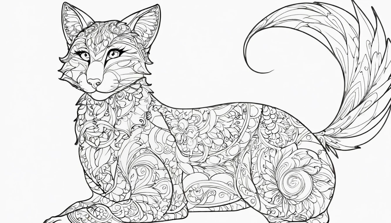 leave margin around the image, dejaar marjen de sangria in a coloring page with a random animal coloring in black and white, Coloring book outline, Detailed line art, clean coloring book page, stylized lines, art outline, detailed drawing in 4k, line art coloring page, detailed art, hyper Detailed line art, detailed digital drawing, Coloring Pages, coloring pages, extremely fine linear ink iamgen when centered