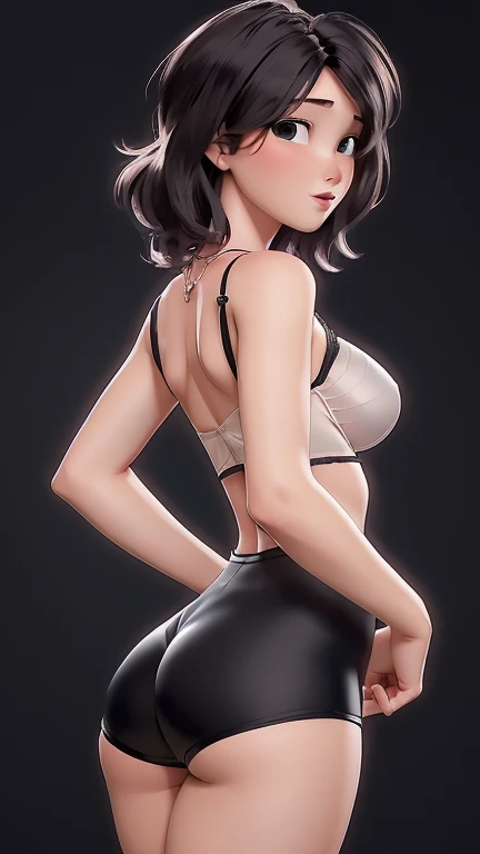 (best qualityer:1.4), body focus, (cute face), work of art, ultrarealistic, (((best qualityer))), ((comely Finger)), , comely body, Gorgeous character design, ,lighting perfeita, colorfully, Ablaze_front_face_lighting, ultra high resolution, high resolution, absurderes:1.2, bokeh:1.2, Lens flare, (Vibrant_colour:1.2), (comely, medium breasts:1.2), (thick-thighs:1.1), thick,
Animated female character, student,, side view, curvy body, ((facing away to the camera)), Pale skin, (((naked breasts))), face covered by hair, ((wearing tight lycra shorts sexy lingerie seducive lace lingerie)), ((wearing ultra tight black lycra mini shorts)), ((no face view)), ((sexy lingerie)), ass, silver necklace with pendant, wrinkles, long hair, side view, visão lateral