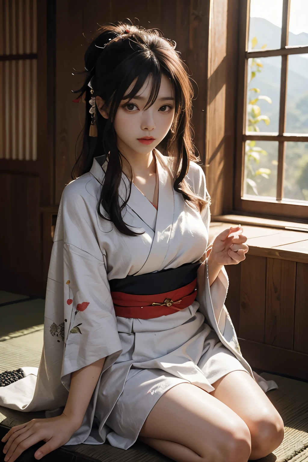 Beautiful,Junko Ishihara,Over Amagi,Prostitute,Edo Period,Joren Falls,Flame of Love,Disheveled Japanese clothing,In the mountains,The twists and turns of the deep mountains,Flames of Passion,Mature women in their thirties,A devoted beauty,Disheveled Hair,Disheveled outfit,A half-crazed woman obsessed with love,Disheveled, thin kimono,Thin yukata,A distraught yukata wearer,Female Artist,Narrow eyes,Single-minded gaze,Simple string belt,