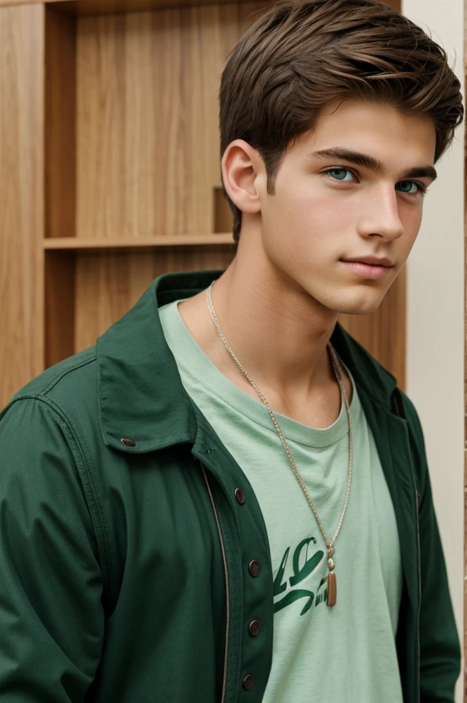 cute boy of green eyes and brown hair and tall American