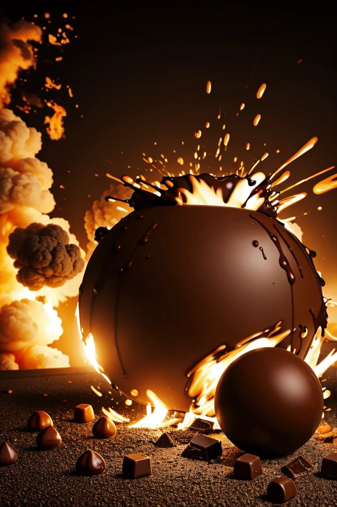 A bomb exploding while chocolate and sweets come out