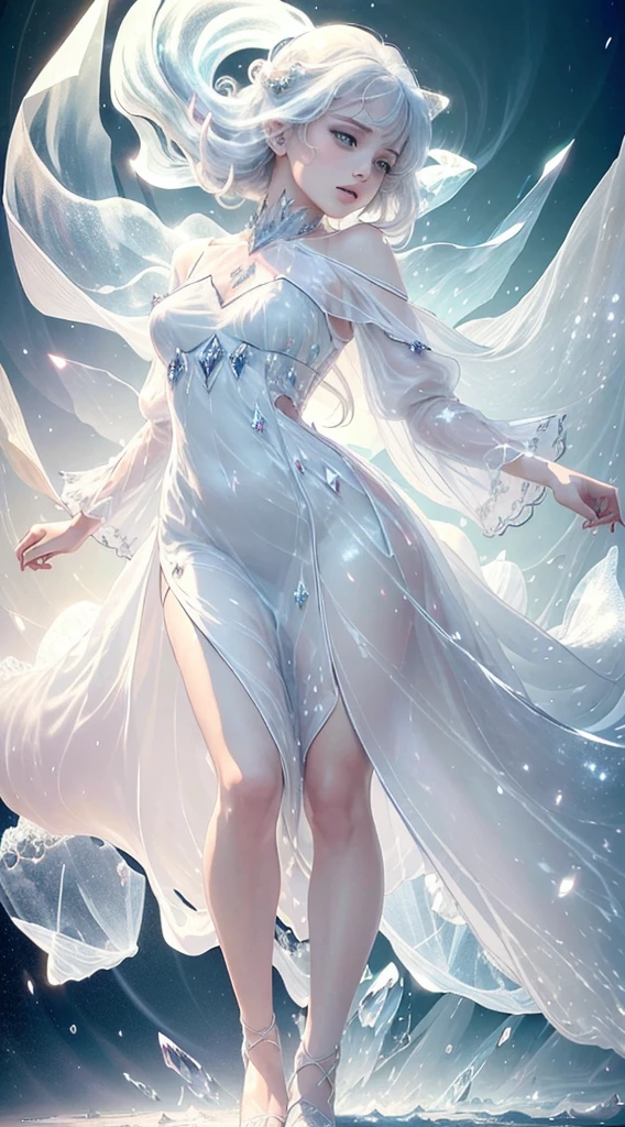 (Masterpiece, Top Quality, Best, Official Art, Beautiful and Aesthetic, Long Exposure: 1.2), Smooth Movement, Charming Patterns, 1 Girl, (Long Dress with Sleeves: 1.3), (((White Clothes) )), upper body close-up, bare shoulders, european girl, blush, black lob hair, portrait, solo, upper body, looking at the observer, detailed background, detailed face, (crystallineAI, crystalline theme:1.1),, rotation Wind, control the wind, white crystal clothing, dynamic pose, floating particles, ethereal dynamics, whirlwind, vapor, whirlwind in the background, white tone, whirlwind, ethereal atmosphere,