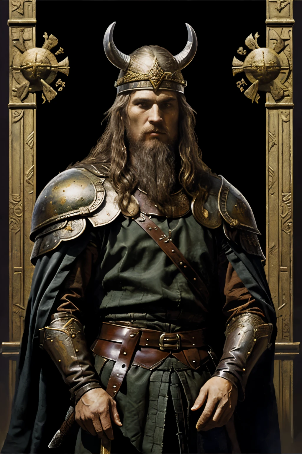 ((Old ole painting)),((Vikings)),((German traits)),((Dark fantasy)),((best quality)) Adult war general diplomatic human, with an elegant coat similar to nazis
