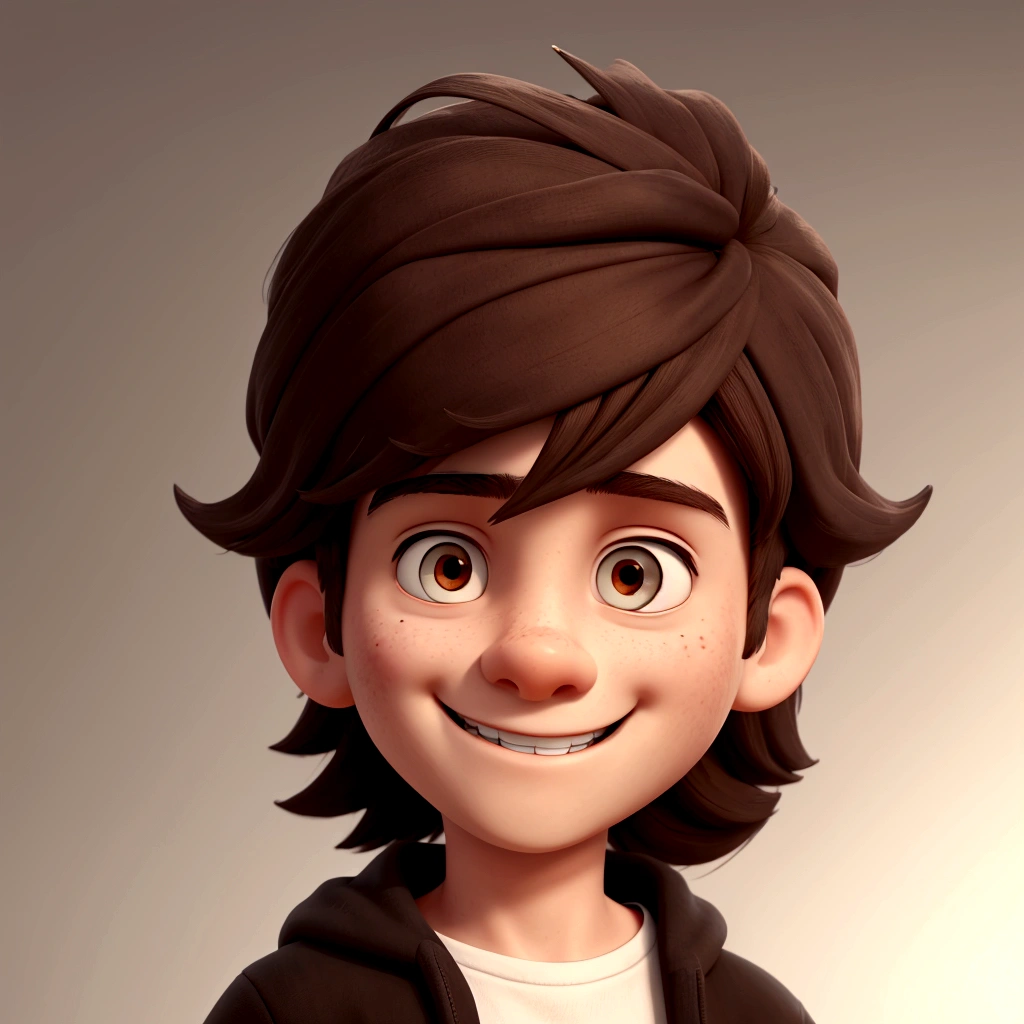 white boy, smiling, dark brown hair, black eyes