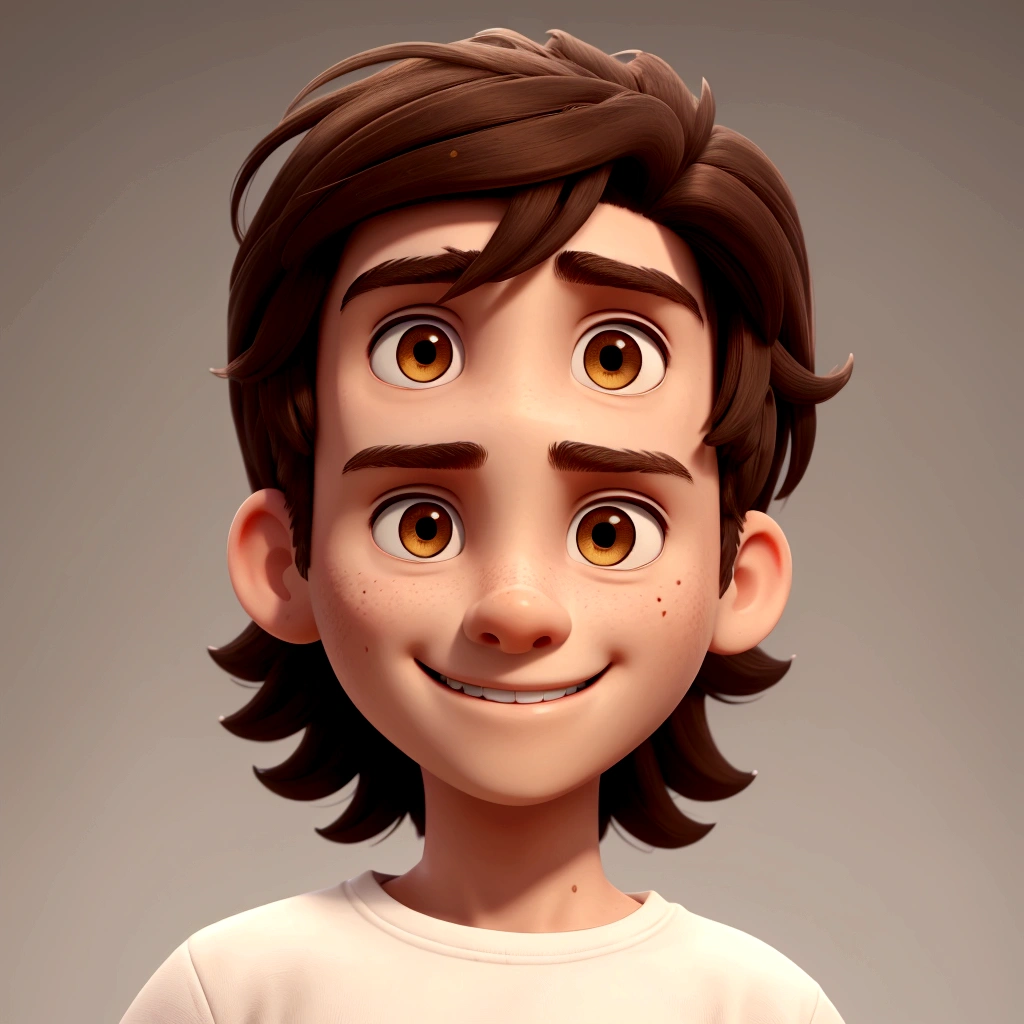 white boy, smiling, dark brown hair, black eyes