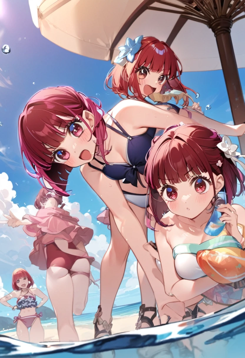 Swimwear、Ocean、Parasol、Swim ring、Red hair、Shortcuts、Arima Kana