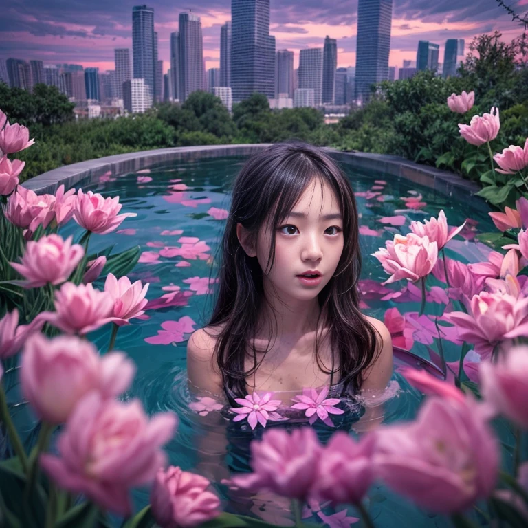 280th floor infinity pool,The tallest building in the urban forest, {Around bonsai|Luo Han Song|coconut palms|tulips|Rose flower}, ExtermlyDetaild(ProfessionlPhoto of Girl floating in the sky:1.37)(Masterpiece 8K TopQuality:1.2), ExtremelyDetailed KAWAII face Eyes{ElaboratePupils with (SparklingHighlights:1.28)|DoubleEyelids with (Voluminous LongEyelashes:0.88)|RosyCheeks} BREAK Detailed impeccable Radiant PearlSkin with Transparency, Skinny(SchoolSwimwear:1.37) beautiful graceful {(HiddenHand)|(Corrected BabyLikeHand)} (Whole Body Proportions and all limbs are Anatomically Accurate), Full of Flowers