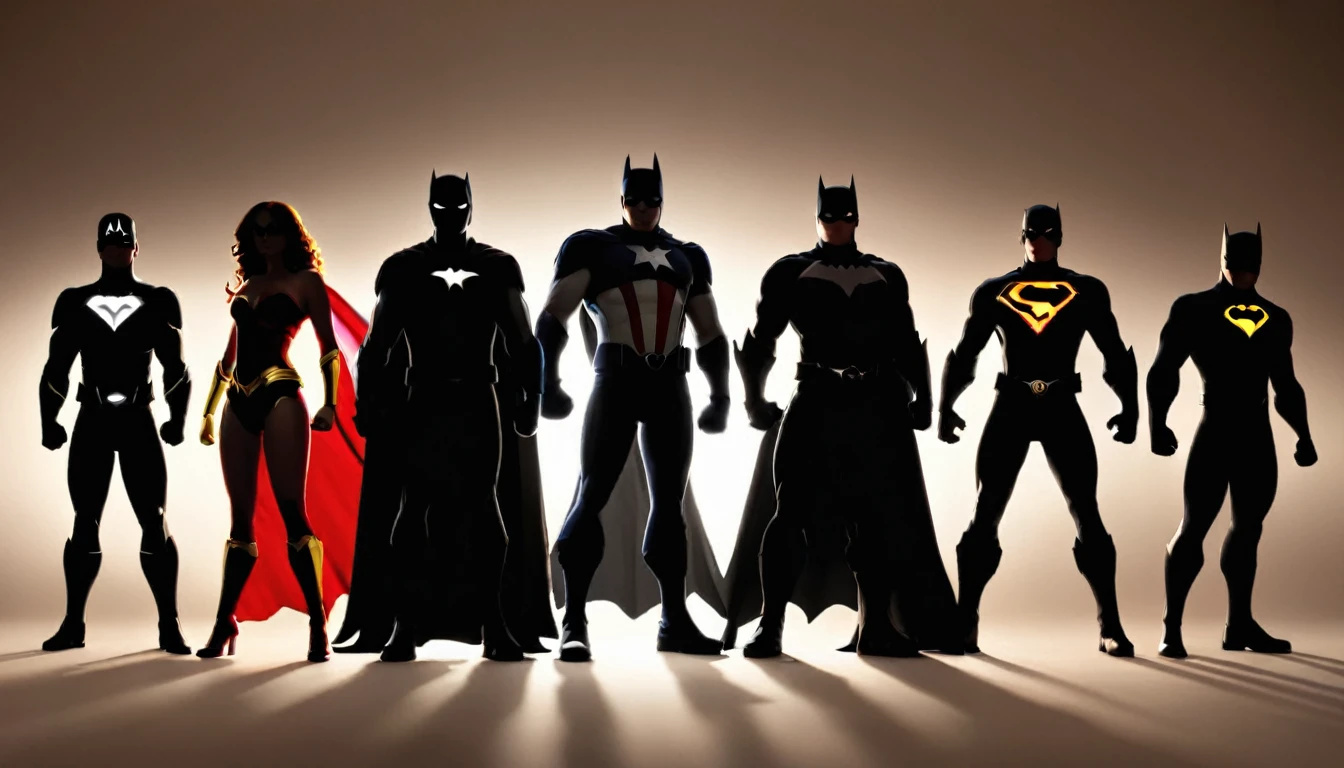 super heroes in silhouette posing for a picture, best quality, realistic