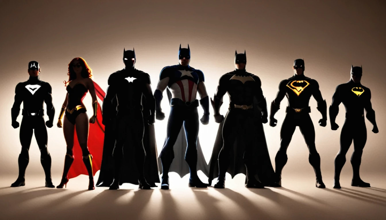 super heroes in silhouette posing for a picture, best quality, realistic