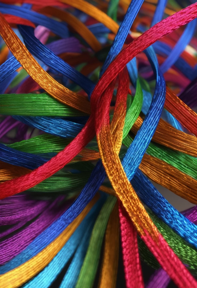 colored threads becoming woven ribbon, render, 8k