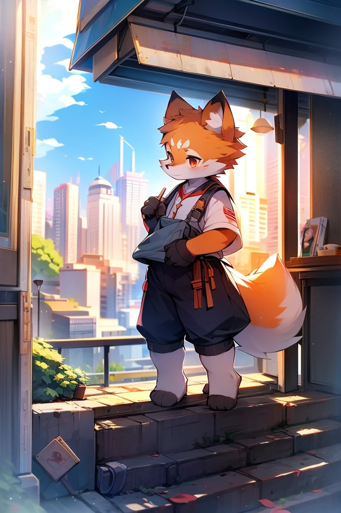 fox motif, boy, uniform,expensive,One person,Stand up on your own feet,expensive,Cityscape,expensive