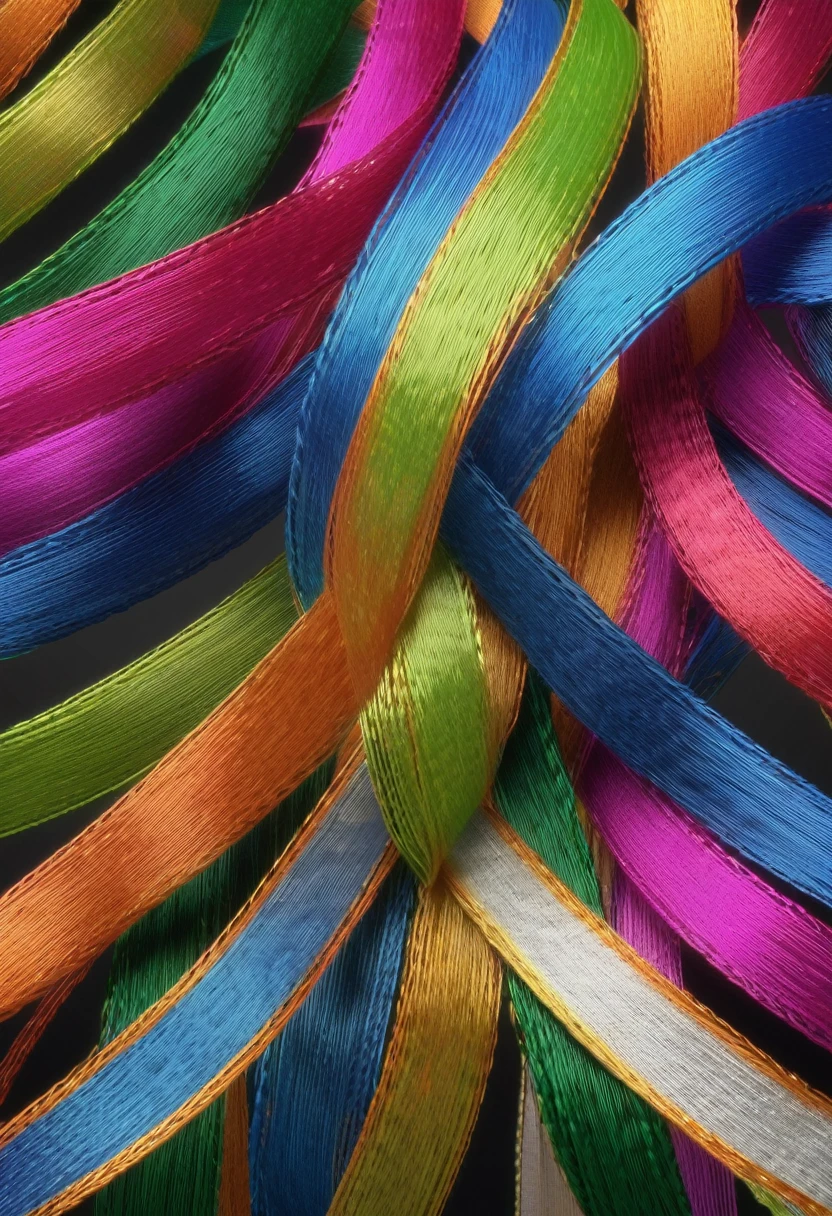 colored threads becoming jager woven ribbon, render, 8k