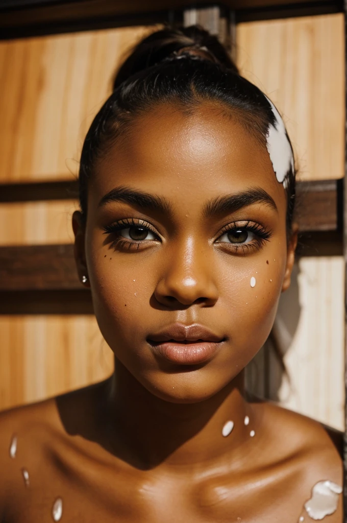 For profiled. big brown eyes. BROWN SKIN .splattered nose .thick lips