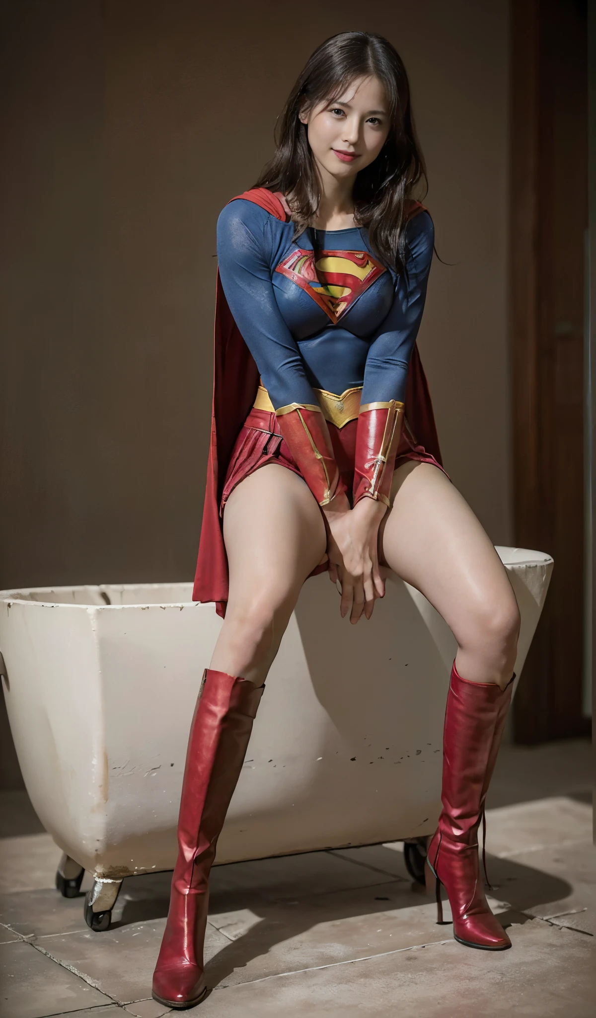 No background、(((Beautiful legs in black tights.)))、(((Legally express the beauty of your smile)))、((((Make the most of your original images)))、(((体にぴったりフィットするSupergirl Costume)))、(((Supergirl Costume)))、(((short and beautiful hair)))、(((suffering)))、(((Please wear black tights....、Wear red boots)))、((Best image quality、8K))、((Highest quality、8K、masterpiece:1.3))、(((Preserve background )))、Sharp focus:1.2、Beautiful woman with perfect figure:1.4、Slim Abs:1.2、Wet body:1.5、Highly detailed face and skin texture、8K