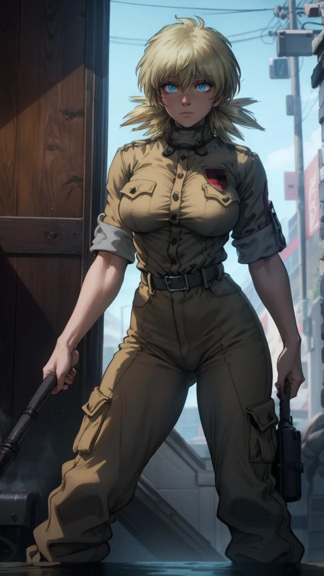 ((dynamic pose)) full shot full body (best quality,4k,8k,highres,masterpiece:1.2),ultra-detailed,, enormous tits ,extremely detailed girl,beautiful detailed eyes,beautiful detailed lips,longeyelashes,leather jacket and pants,angry expression,dynamic pose ,black and white photography,low-key lighting,dark and gritty,urban setting,fierce attitude,action-packed scene,Vivid colors,intense shadows,sharp focus, seras, seras victoria,
