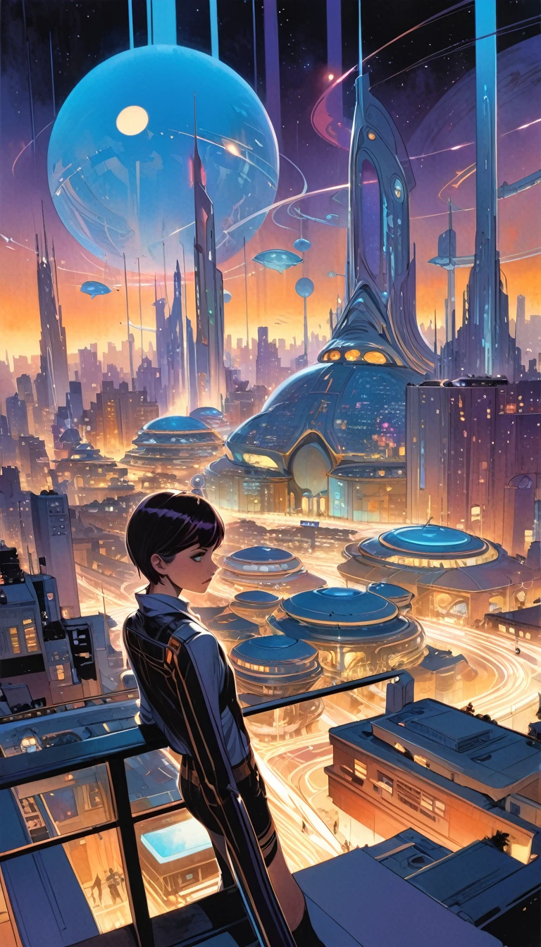 The world of tomorrow, grand details, city, (art inspired by Bill Sienkiewicz)