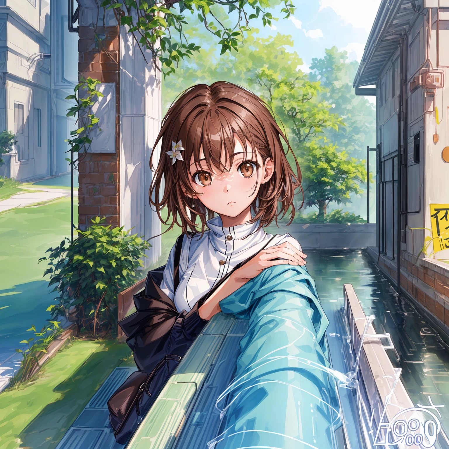 (((1 girl))), (((8k,2000.))),(The master piece))), (((Best Quality))), (ultra detailed) ((highly detailed computer illustration)), ((Extraordinarily gentle and beautiful face.)),,1 girl,( conceptual art) , Mikoto went up, (The master piece:1.2), (Best Quality:1.3), (A backstory, White background: 1.3), ((((Eyes drawn in manga style..)))), (((brown hair and eyes in manga style))), ((Interaction with the environment))