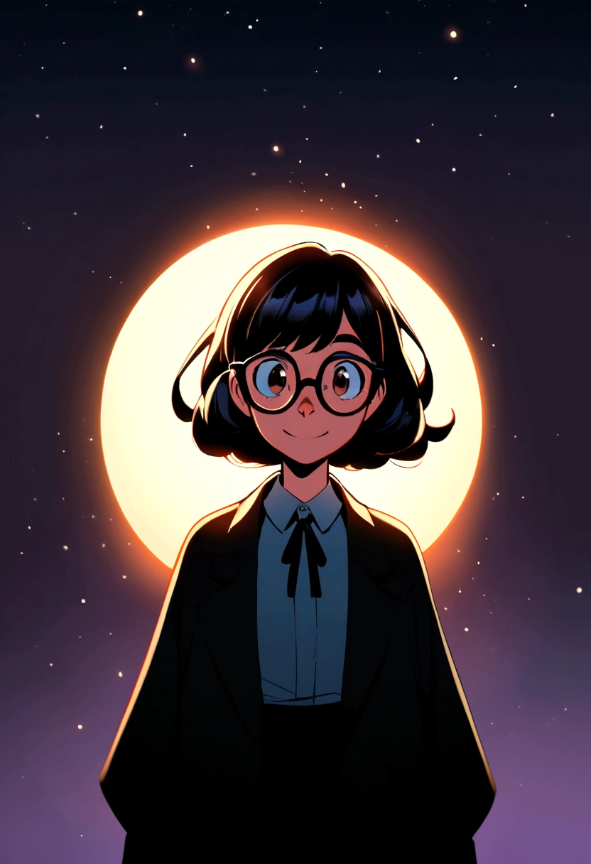 Pixar-style: Lady smiling in black glasses