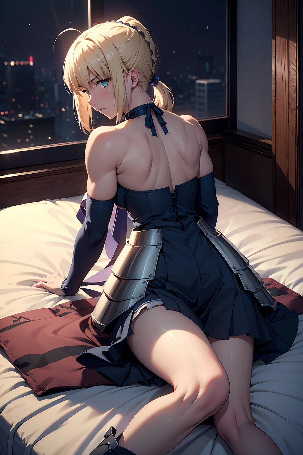 NSFW Highest quality,　(Artoria Pendragon), alone　(Blue Layered Skirt Armor　Foot armor)　short hair,ponytail　 Parody, Blue choker, hair 弓, Blue Ribbon, Highest quality, Very detailed　　atmosphere　　Muscular　Look at the front, Spread your legs　Super fatty muscle 　Knee-high armor boots　Angle from below　Side tie panties　inner thigh　Wet股間　　Wet　blush　Embarrassed face　　masterpiece, Highest quality, One girl, (Browsing Caution:1.0), Spread your legs, Sheet, Lift your legs, nude, (pussyfocus:1.0) Sweat, Shiny skin, Heavy breathing, ( Sex, sexual intercourse, put in, Heterosexual, Motion Lines, Motion Blur, Talking Spirit:1.1), (Lie in, Lie in on your back, bed,Subjective:1.1)((cum on body / bukkake projectile cum excessive cum))