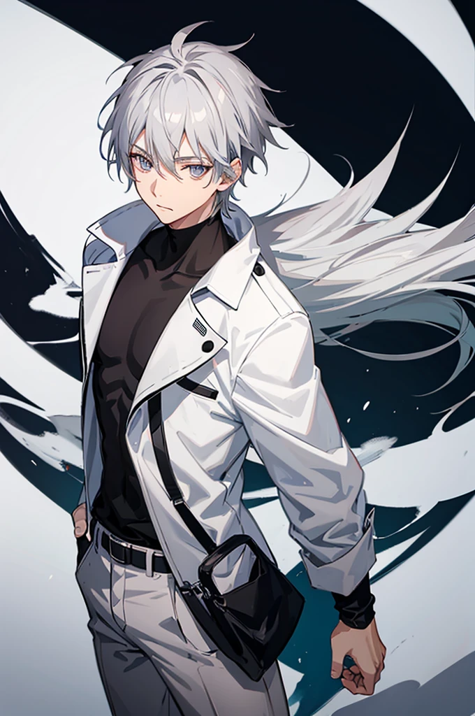 anime boy with gray hair and dark silver eyes'