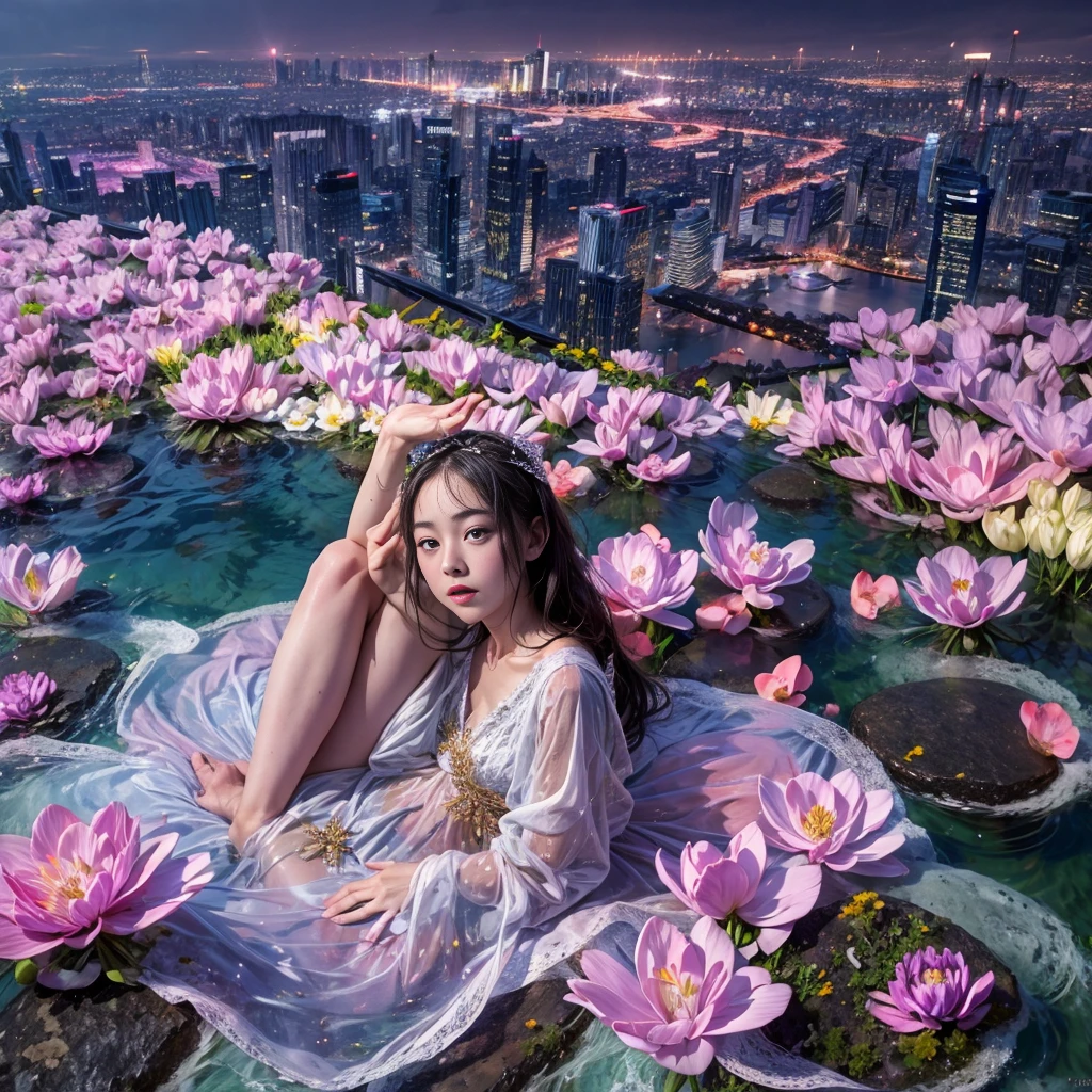 ExtremelyDetailed(ProfessionalPhoto of Girl Floating in the Sky:1.37), 280th floor infinity pool,The tallest building in the urban forest, {Around bonsai|Luo Han Song|coconut palms|tulips|Rose flower}, (Masterpiece 8K TopQuality:1.2), (ExtremelyDetailed KAWAII face Eyes:1.28){ElaboratePupils with (SparklingHighlights:1.28)|DoubleEyelids with (Voluminous LongEyelashes:0.88)|RosyCheeks} BREAK Detailed impeccable Radiant PearlSkin with Transparency, Skinny(SchoolSwimwear:1.28) beautiful graceful {(HiddenHand)|((Corrected BabyLikeHand))} (Whole Body Proportions and all limbs are Anatomically Accurate), (Full of Flowers)(extra limbs:-1.4)