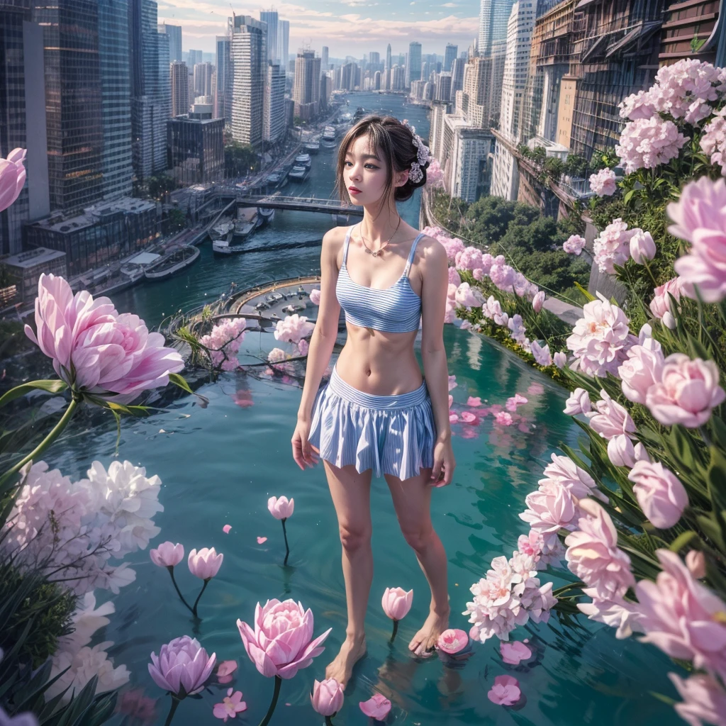 280th floor infinity pool，The tallest building in the urban forest, {Around bonsai|Luo Han Song|coconut palms|tulips|Rose flower}, ExtermlyDetaild(ProfessionlPhoto of Girl floating in the sky:1.37)(Masterpiece 8K TopQuality:1.2), (ExtremelyDetailed KAWAII face Eyes:1.28){ElaboratePupils with (SparklingHighlights:1.28)|DoubleEyelids with (Voluminous LongEyelashes:0.88)|RosyCheeks} BREAK   Detailed impeccable Radiant PearlSkin with Transparency, Skinny(SchoolSwimwear:1.37) beautiful graceful {(HiddenHand)|(Corrected BabyLikeHand)} (Whole Body Proportions and all limbs are Anatomically Accurate), Full of Flowers