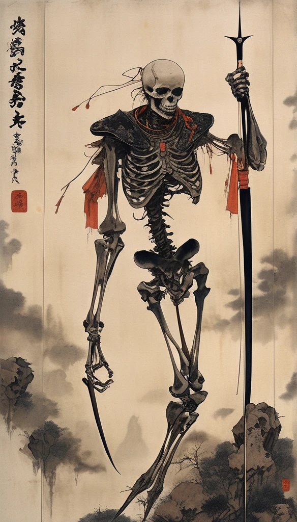 Japanese line drawing 、((Wearing tights))、 , A samurai( Tied to a wooden steak、There are many arrows stuck in it,:1.2) The skeletal structure of the lower body cannot be seen , Torn rag, Rope and bloody ground, Black sky and big moon , Floral Damask Background , Takato Yamamoto style、masterpiece,Highest quality,Absurd,Attention to detail,8K,Realistic,get away far from,Cowboy Shot,One girl,Great body,Long Hair,compensate,Outstretched arms,Full body frontal photo,Symmetric的なポーズ,Necromancer,Bone ornament,Cemetery,A skeleton comes out of the ground,Living things,Ancient,dark,evil,Complex, elegant, Very detailed, Symmetric, Magical atmosphere, Sharp focus, Majestic, extremely coherent, Shine, Advanced, Cinematic, Artistic, The finer details, victory, beautiful, amazing, Dramatic Light, design, Rich and deep colors, A perfect professional background, Surroundings, Customized set configuration