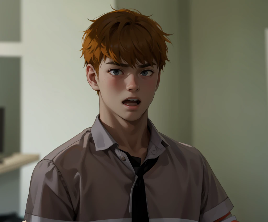 young 16-year-old schoolboy has been surprised and is somewhat embarrassed