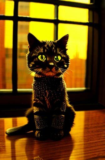 A cute kitten made of metal, , Cyberpunk style, ((Intricate details)), Human Development Report, ((Intricate details, Very detailed)), Lenses, Vignette