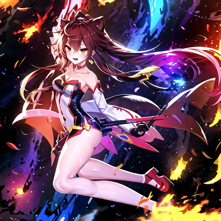 masterpiece, best quality:1.2),anime style:1.8, 1girl, solo, Ultra-detailed, best quality,High saturation, flame, gradient, colorful,magic,