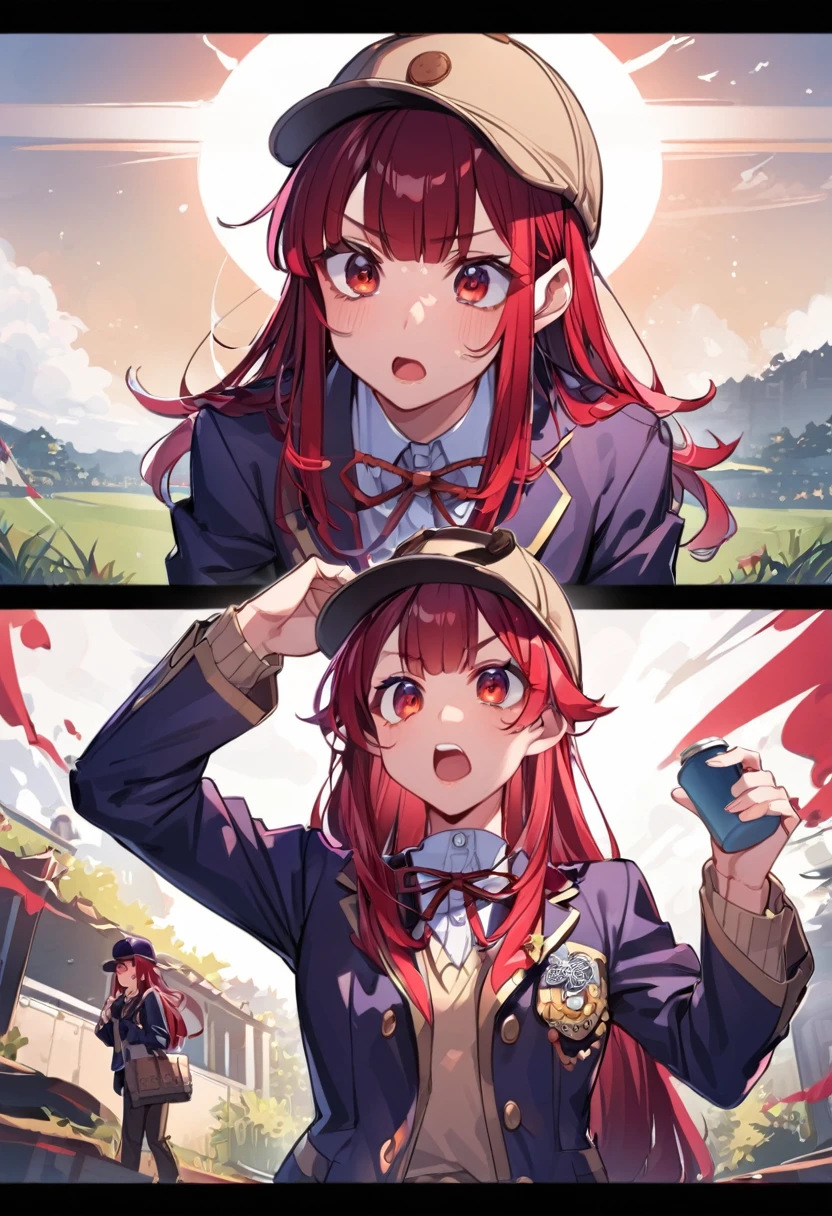 School、blazer、Red hair、Shortcuts、Straight Hair、Hunting Cap