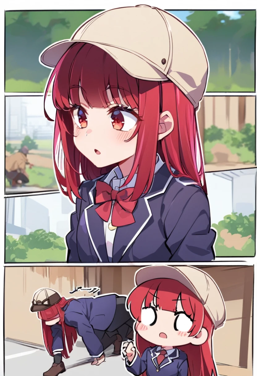 School、blazer、Red hair、Shortcuts、Straight Hair、Hunting Cap