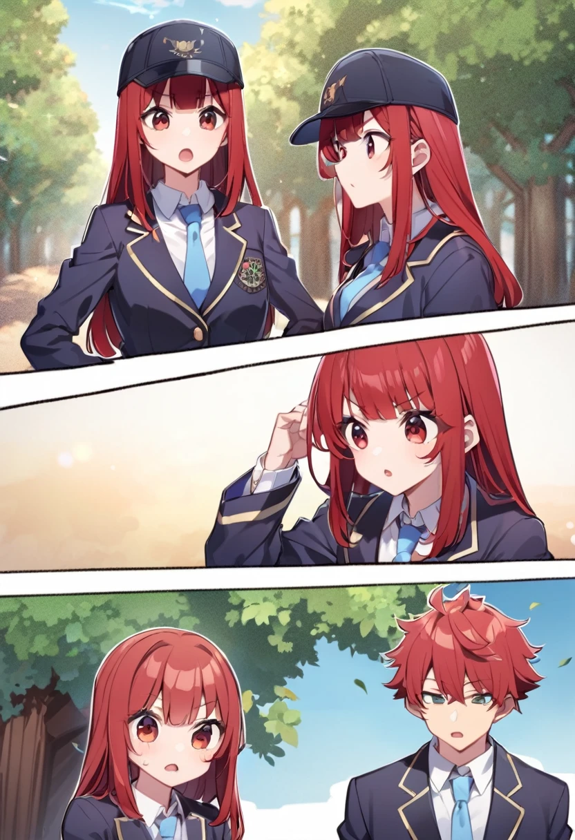 School、blazer、Red hair、Shortcuts、Straight Hair、Hunting Cap