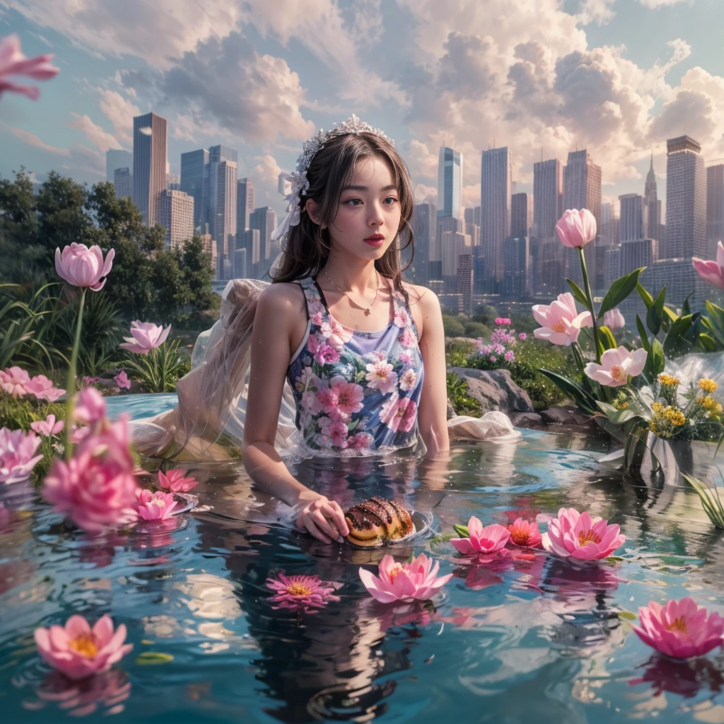 ExtremelyDetailed(ProfessionalPhoto of Girl Floating in the Sky:1.37), 280th floor infinity pool,The tallest building in the urban forest, {Around bonsai|Luo Han Song|coconut palms|tulips|Rose flower}, (Masterpiece 8K TopQuality:1.2), (ExtremelyDetailed KAWAII face Eyes:1.28){ElaboratePupils with (SparklingHighlights:1.28)|DoubleEyelids with (Voluminous LongEyelashes:0.88)|RosyCheeks} BREAK Detailed impeccable Radiant PearlSkin with Transparency, Skinny(SchoolSwimwear:1.28) beautiful graceful {(HiddenHand)|((Corrected BabyLikeHand))} (Whole Body Proportions and all limbs are Anatomically Accurate), (Full of Flowers)(extra limbs:-1.4)