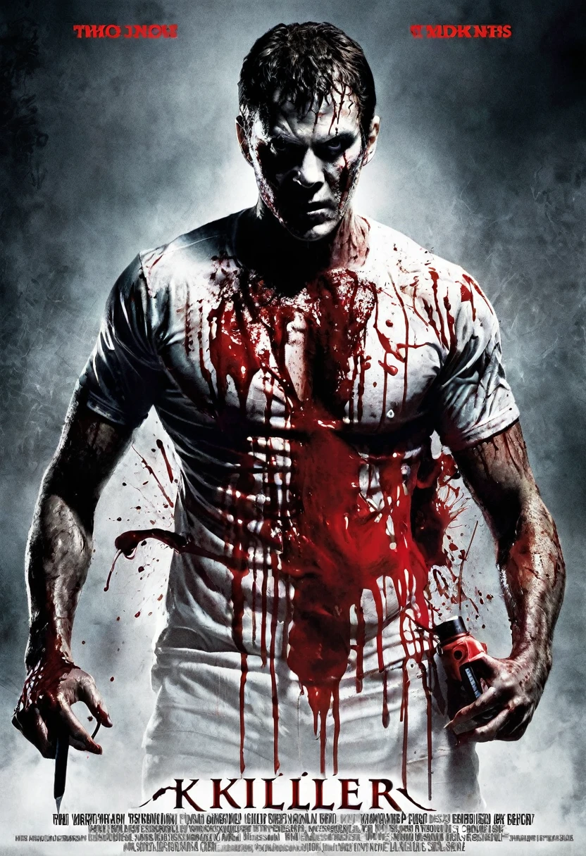 Attractive boy full of blood in a basement 