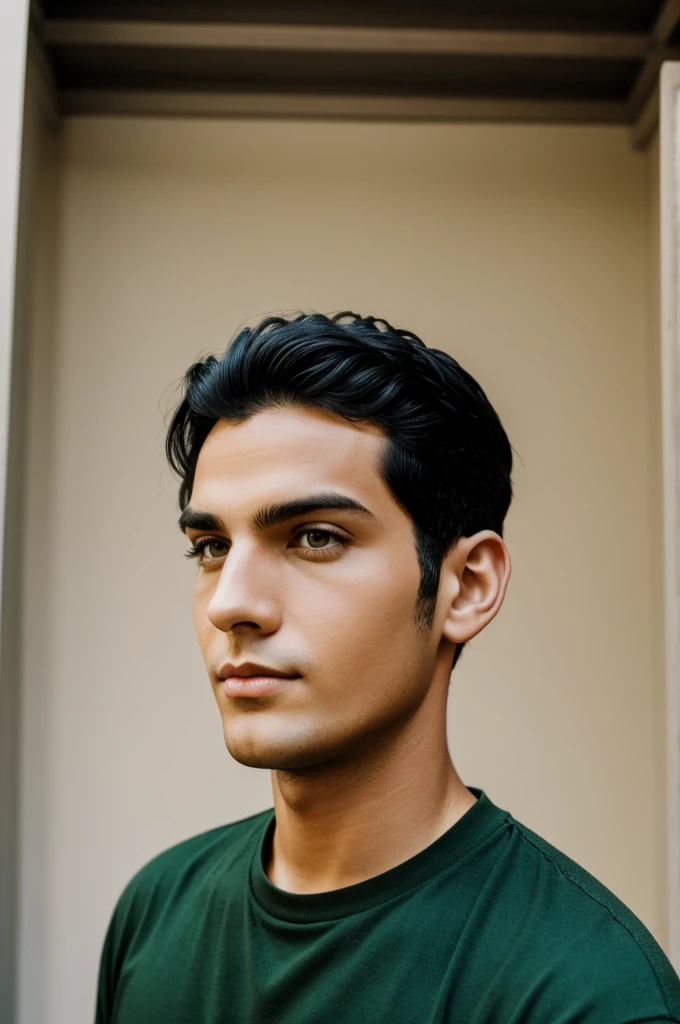 Boy with black hair green eyes tall