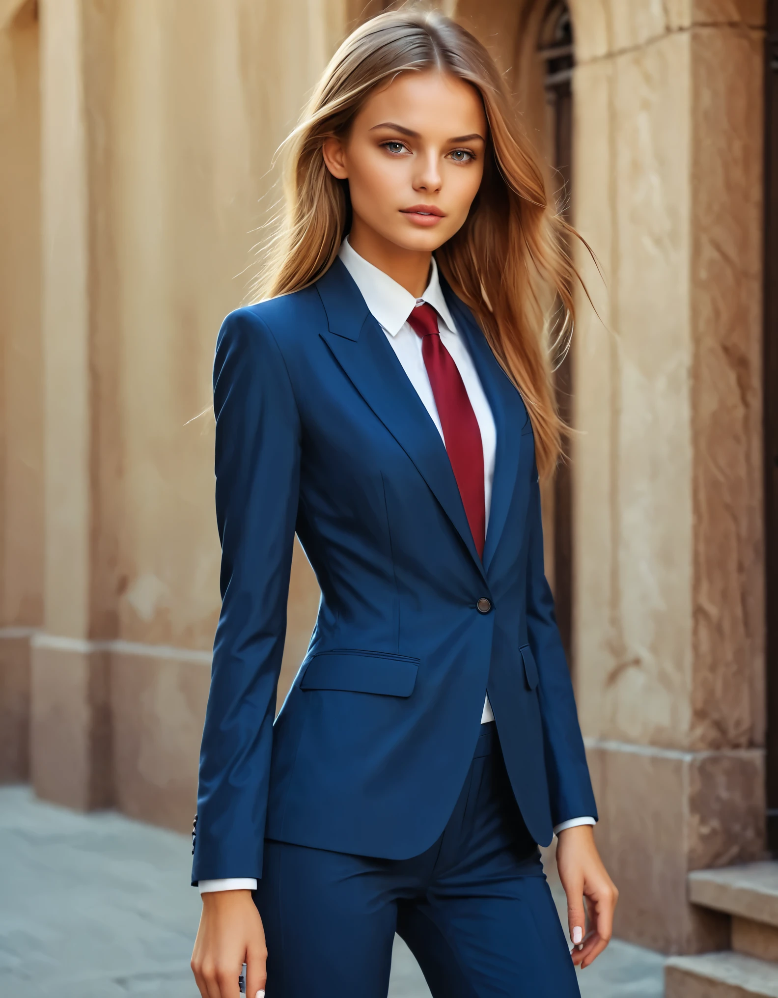 long hair, woman, suit, slim, 25 years,  Human, dshsk